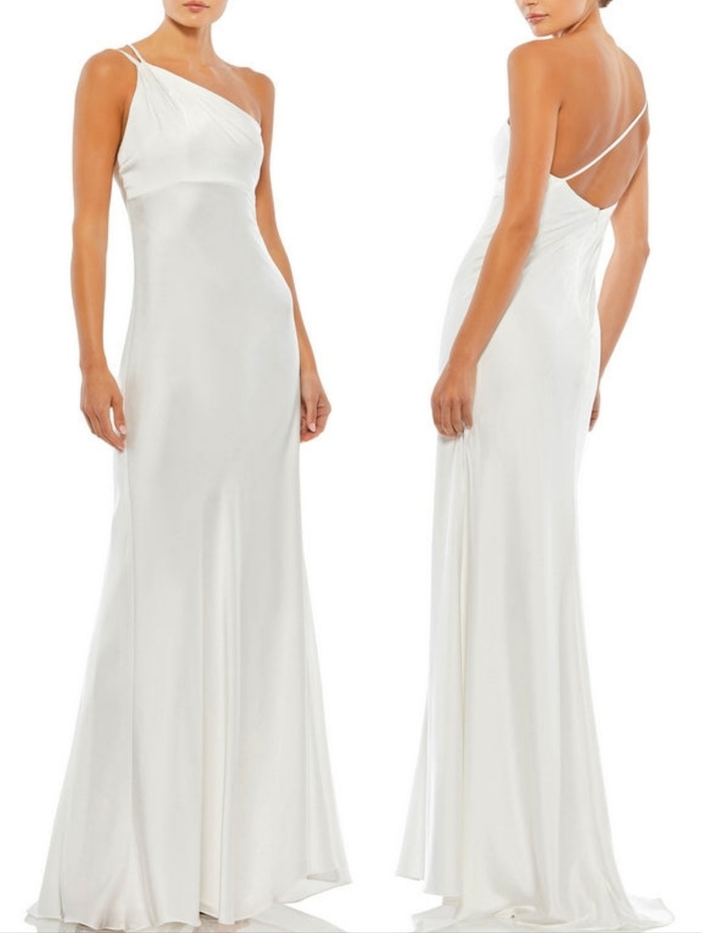 Ieena Mac Duggal 55385 White One Shoulder Satin Maxi Dress Wedding Gown 0 NWT